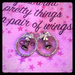 Silver Wreath Earrings with Bow design and Bells